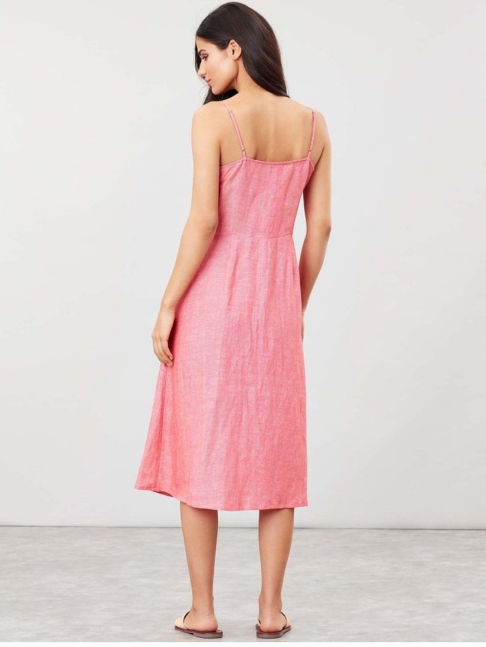 Joules Linen Heathered Red Button-Front Coastal Midi Dress - Picture 2 of 6
